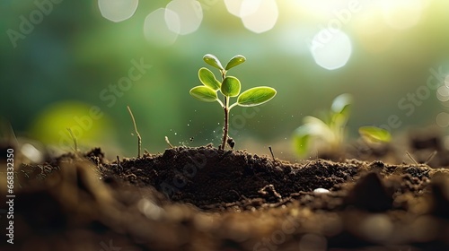 Green seedling illustrating concept of new life and natural growth in fertile soil