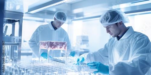 Scientists Engage in Precise Measurement and Testing of Beef within the Pristine, White Laboratory Setting, Unveiling the Meticulous Art of Food Science and Quality Control in Action