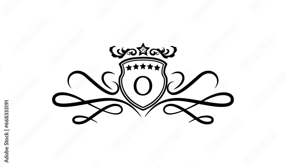 Fototapeta premium Monogram shield with crown Logo O