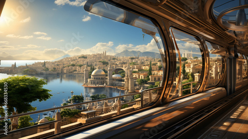 A stunning view from a station platform overlooking a coastal town, where travelers eagerly anticipate reuniting with family and friends