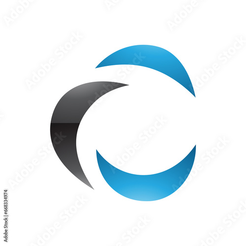 Black and Blue Glossy Crescent Shaped Letter C Icon