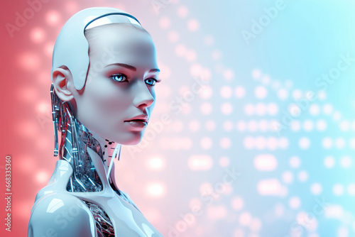 A humanoid female robot on a bright background. Minimalism. Future. 