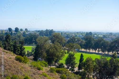 Views of Will Rogers State Historic Park Polo Field in Pacific Palisades, California at the foothills of the santa monica mountains photo