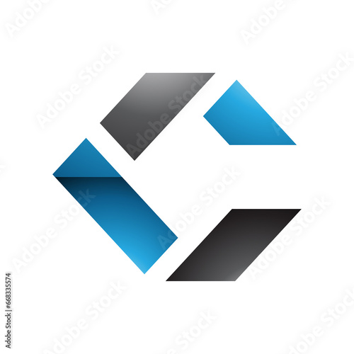 Black and Blue Glossy Square Letter C Icon Made of Rectangles