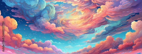 A sky with fractal-like patterns that create mesmerizing optical illusions, Anime Style.