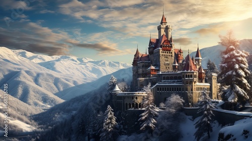 Winter landscape of a Romanian castle