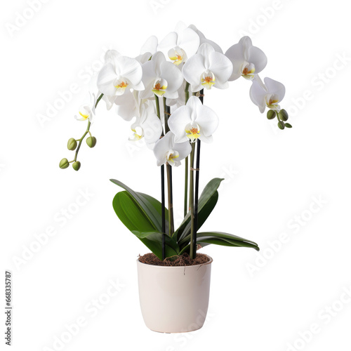 Gorgeous Orchid Blooms in a Pot on transparent background for your design project