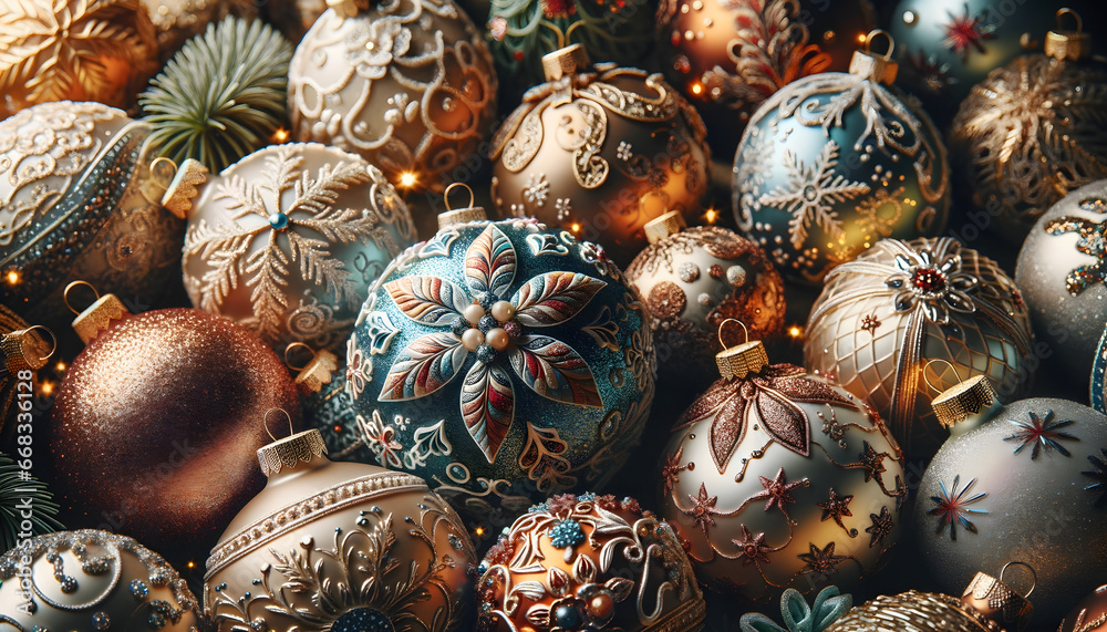 Christmas tree baubles, christmas decoration, generative ai Christmas tree baubles, christmas decoration, generative ai