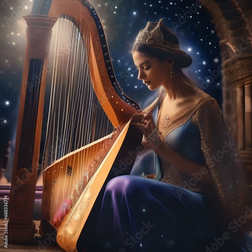 A cosmic minstrel, strumming an ethereal harp, composing melodies that resonate with the universe3
