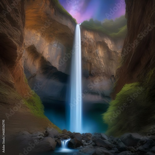 A luminous, sentient waterfall of stardust cascading from the cliffs of a cosmic mountain1 photo