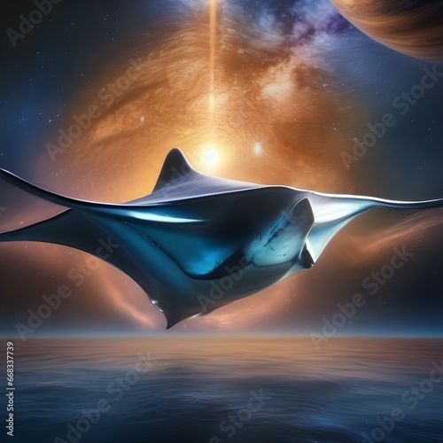 A cosmic manta ray with wings of celestial oceans, gliding through the interstellar depths5