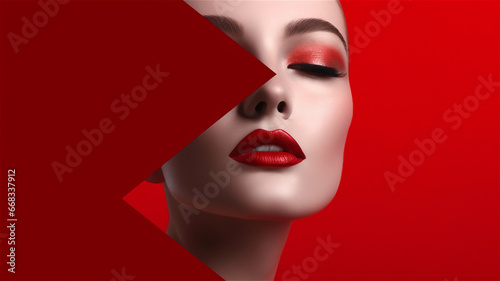 Abstract studio portrait of a glamorous female fashion model highlighting skincare and cosmetics. photo