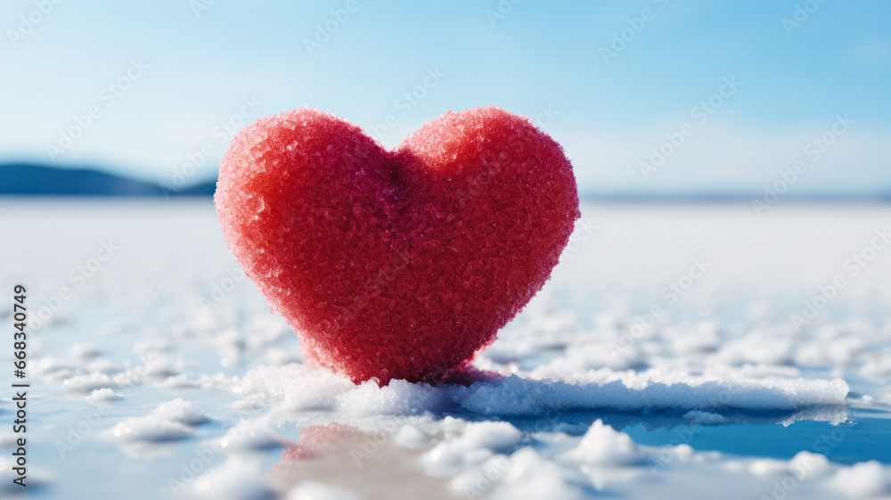 Minimal love concept of hearts on snow. Creative Valentine's Day. Minimal love concept of hearts on snow. Creative Valentine's Day.