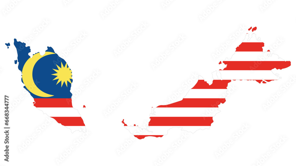 Map of Malaysia with Malaysian flag - obrazy, fototapety, plakaty 