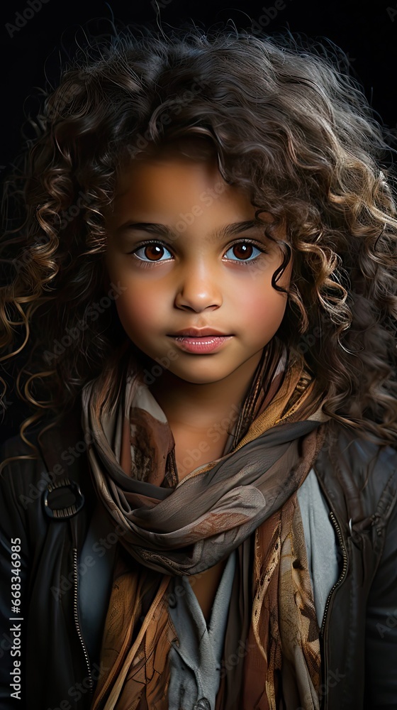 Portrait of young mixed race child. People portrait illustration. Generative AI Portrait of young mixed race child. People portrait illustration. Generative AI