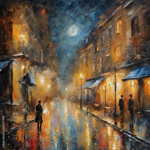 beautiful romantic night painting, impressionism, contemporary art, detailed, high resolution