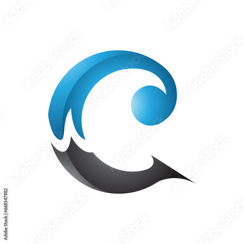 Blue and Black Glossy Round Curly Letter C Icon