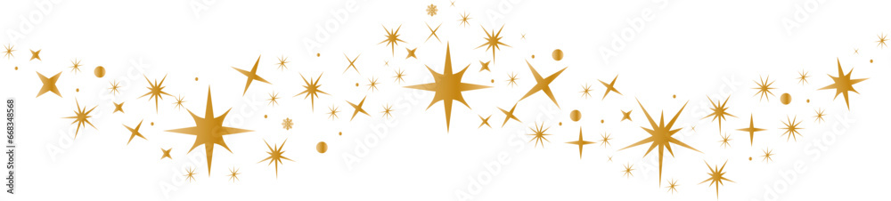 Stars and sparkles border in wave shape..Golden stars wave vector.Christmas decoration. Stars and sparkles border in wave shape..Golden stars wave vector.Christmas decoration.