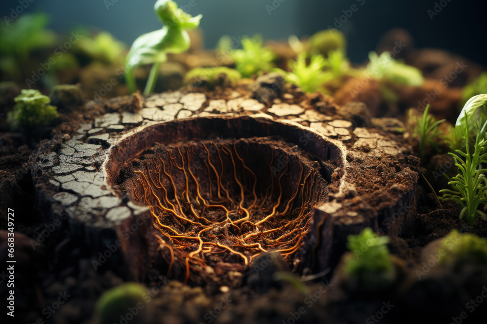 A cross-section of a plant root, exemplifying nutrient uptake and ...