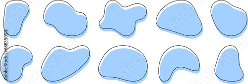 Organic blob shape abstract blue color with line. Set of irregular blot form graphic element. PNG