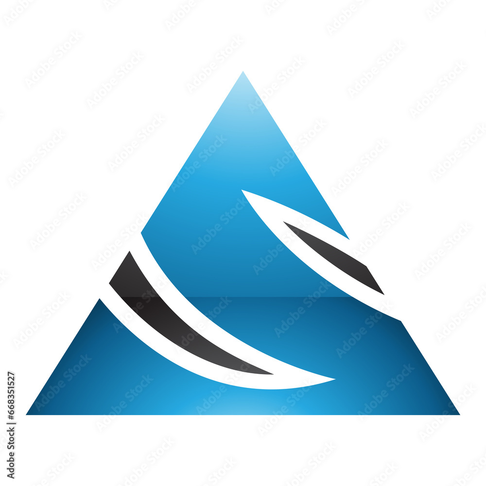 Blue and Black Glossy Triangle Shaped Letter S Icon