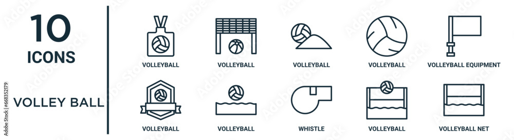 volley ball outline icon set such as thin line volleyball, volleyball ...