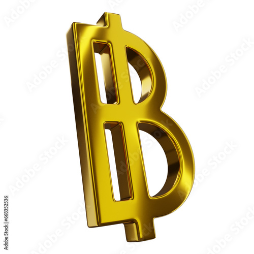 Golden Currency Sign Baht 3D Render