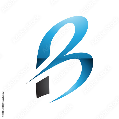 Blue and Black Slim Glossy Letter B Icon with Pointed Tips
