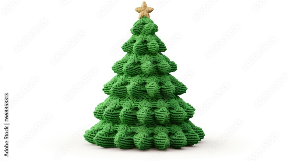 a crocheted christmas tree made with green yarn, handcrafted decor, white background, generative AI a crocheted christmas tree made with green yarn, handcrafted decor, white background, generative AI