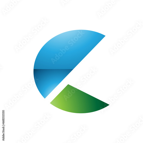 Blue and Green Glossy Letter C Icon with Half Circles