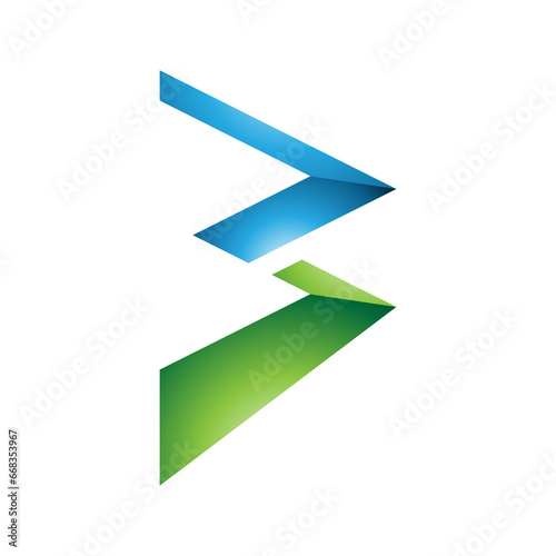 Blue and Green Glossy Zigzag Shaped Letter B Icon