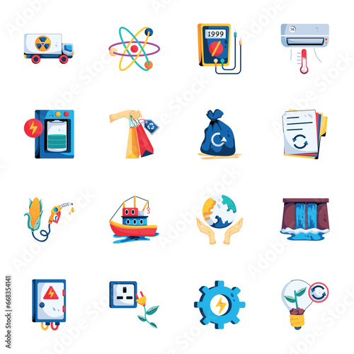 Collection of Flat Style Sustainable Energy Icons 

