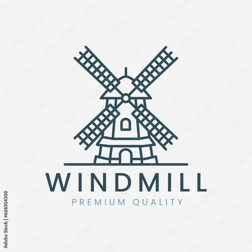 windmill line art logo vector illustration template design, icon agriculture, farm house design