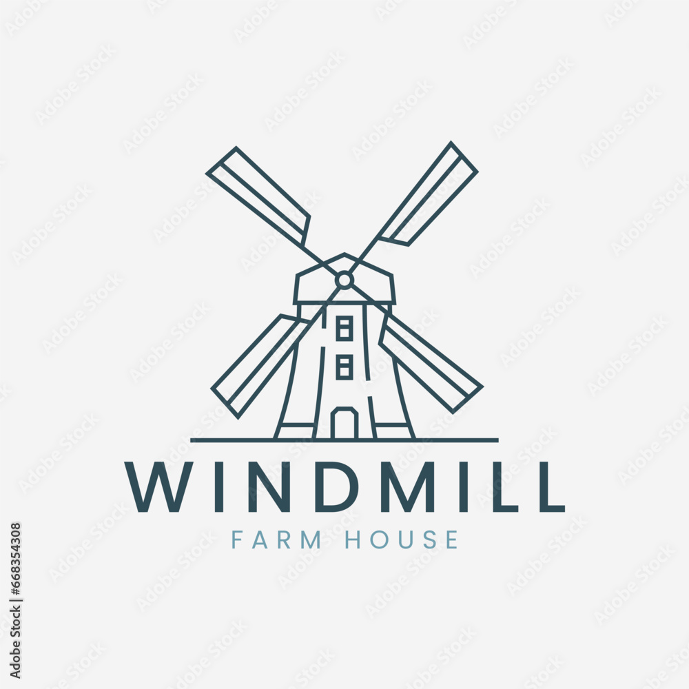 windmill linear logo vector illustration template design, icon farm house design