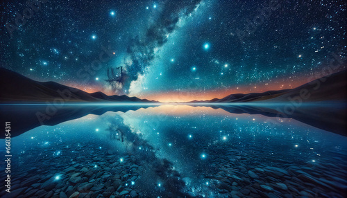 symmetrical universe with starry reflection, generative ai