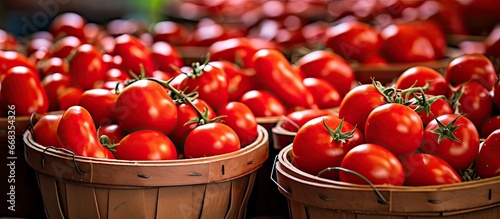 Freshly harvested organic red tomatoes at a farmers market © 2rogan
