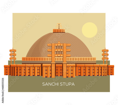 Sanchi Stupa  -  Buddhist Complex  -  Icon Illustration
