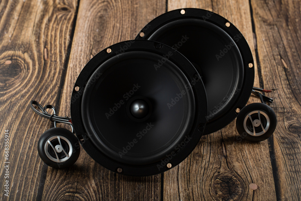 CAR audio systems.Car music.Acoustics on a dark background. CAR audio systems.Car music.Acoustics on a dark background.