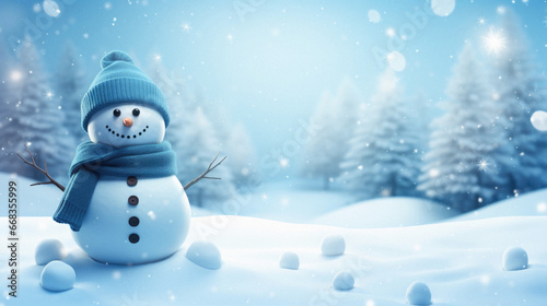 Snowman with hat and scarf. © Synthetica