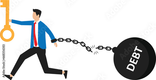 Debt free or freedom for pay off debts, loan or mortgage, solution to solve financial problem, savings or investment to break free

