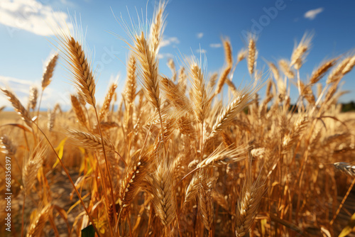 A windswept field of golden wheat ready for harvest. Concept of abundance and sustenance. Generative Ai.