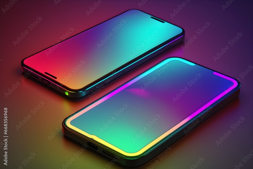 Smartphone mockup template with neon light colors Smartphone mockup template with neon light colors