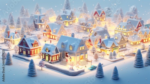 isometric winter village an isometric 3d view of a quaint winter village with christmas decorations generative AI