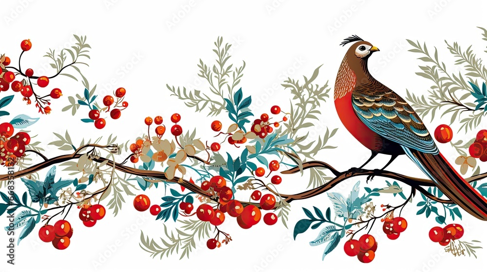 partridge in a pear tree pattern, christmas, vector, graphic design, white background, generative AI