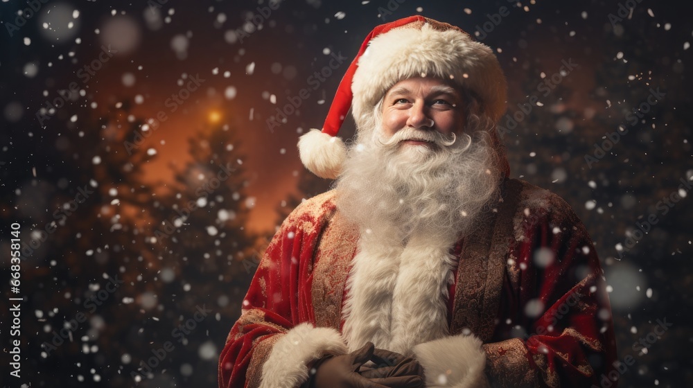 santa claus smiling selfie surrounded by snowflakes  generative AI