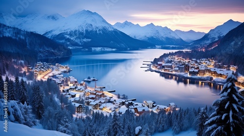 Saint Moritz as seen in a fairytale during a beautiful winter sunset photo