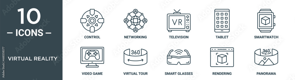 Vetor de virtual reality outline icon set includes thin line control ...