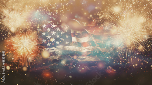 Fireworks at New Year and copy space - abstract holiday background american flag