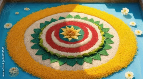 January 14-17, Pongal - harvest festival in India, Kolam - traditional Indian drawing, kolam on the floor photo