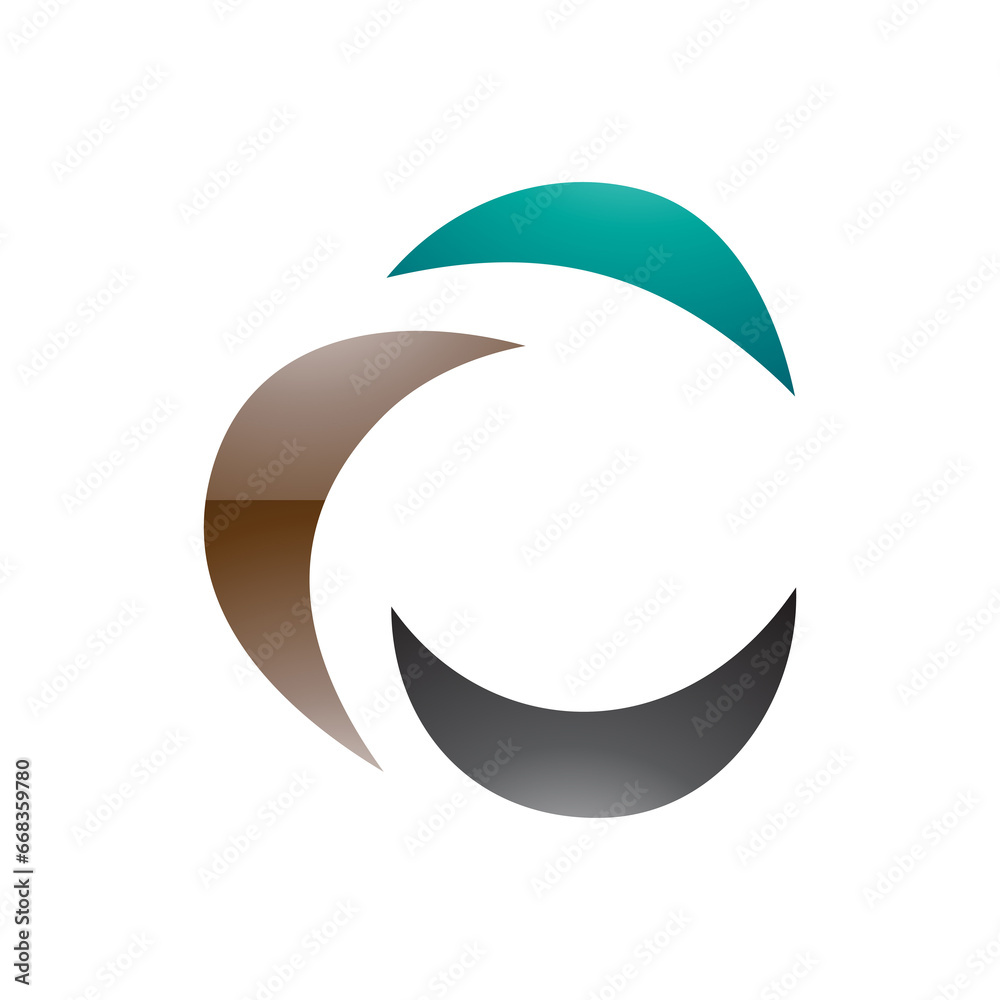 Brown Black and Persian Green Glossy Crescent Shaped Letter C Icon Brown Black and Persian Green Glossy Crescent Shaped Letter C Icon